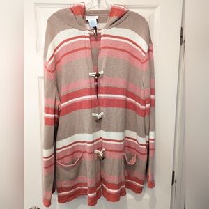 National Hooded Knit Long Cardigan Sweater Stripe 2 Pocket Toggle Close Plus 2X